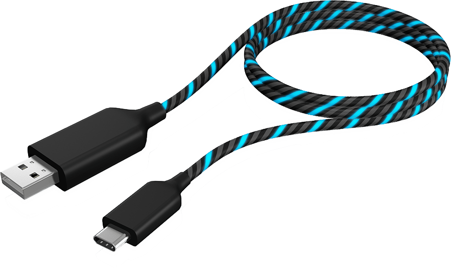 USB 2.0 Type-A to Type-CT , 1m, electroluminescent, Black/Blue