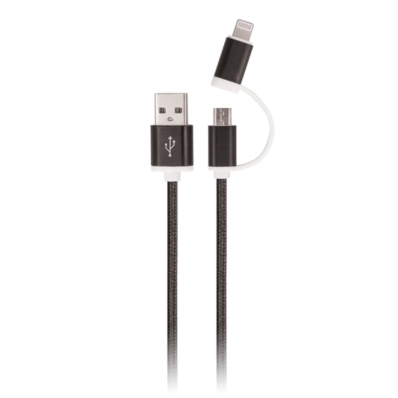 Setty 2i1 USB-kabel till microUSB / USB-C, 1 m, Svart