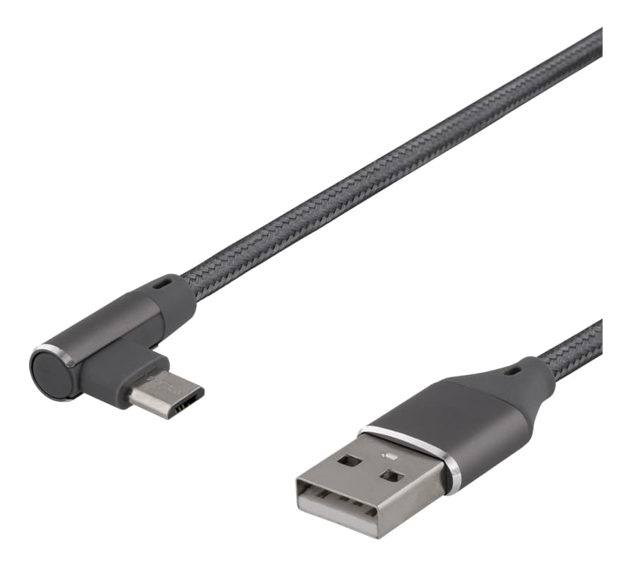 DELTACO kaapeli USB-A - USB Micro-B kulmaliitin, 0,5m, 3A, USB 2.0, ha