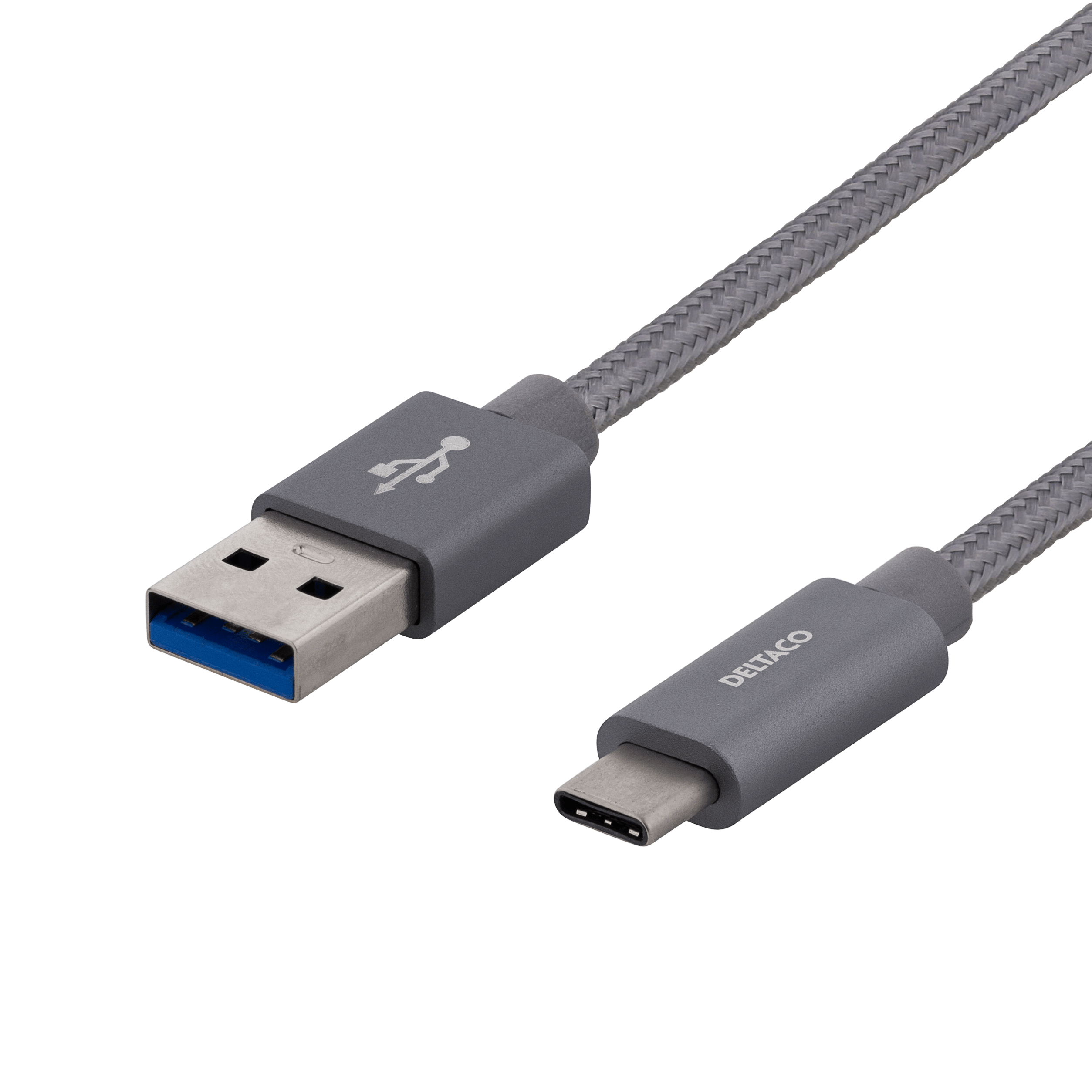 DELTACO USB-C-kabel, 1m, 3A, USB 3.1 Gen 1 SuperSpeed, grå