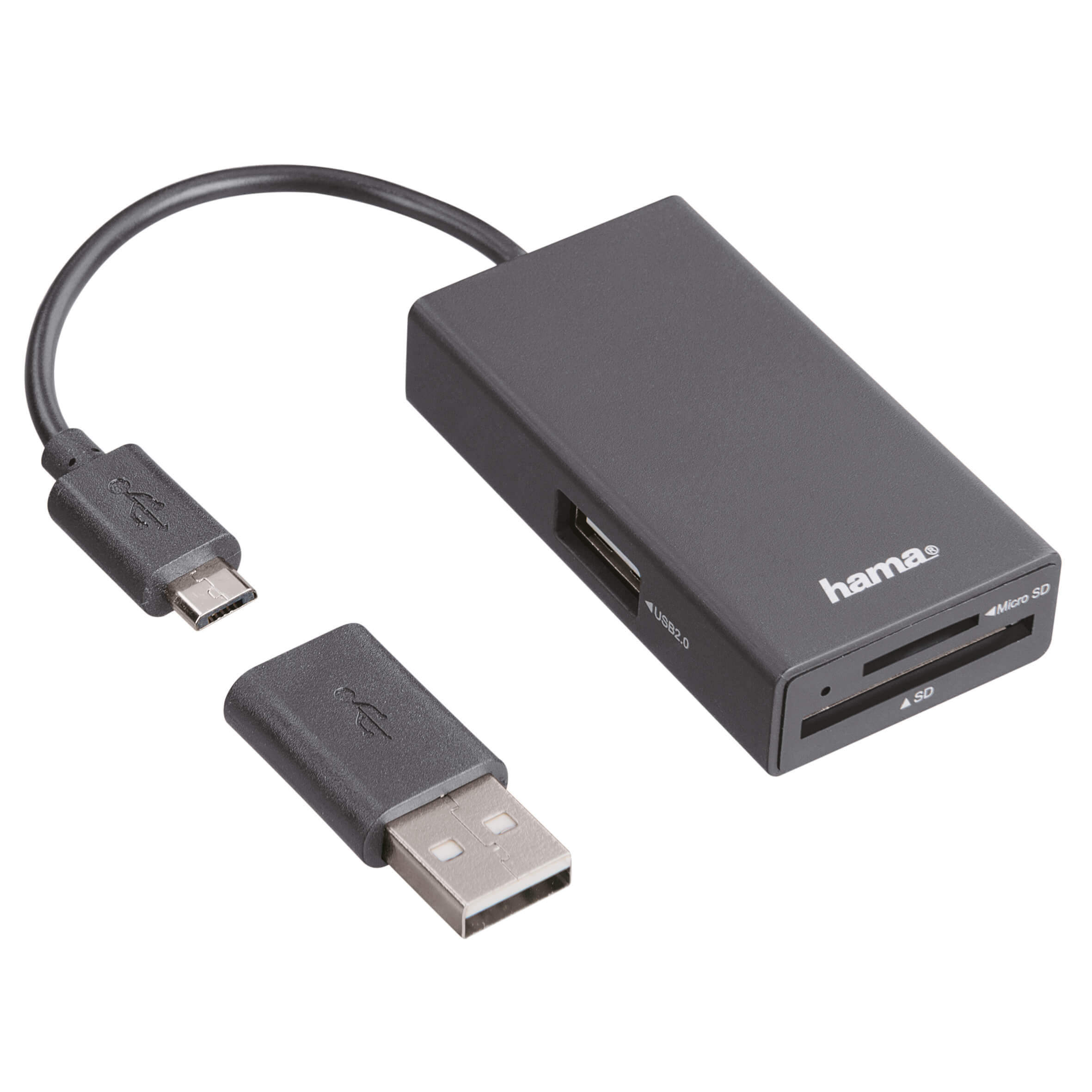 HAMA USB 2.0 OTG Hub/Kortlæser til Smartphone/Tablet/Notebook/PC