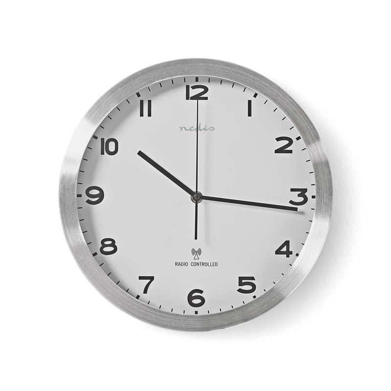 Radiokontrollerad Väggklocka 30 cm Analog Silver/Vit